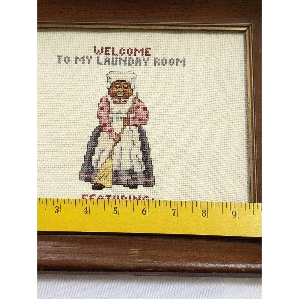 Vintage aunt laundry room Framed cross stitch featuring latest dirt funny